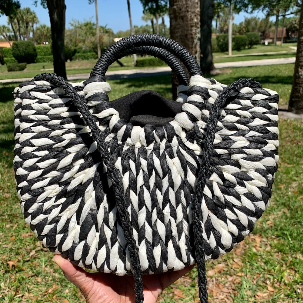 Black & White Straw Bag
